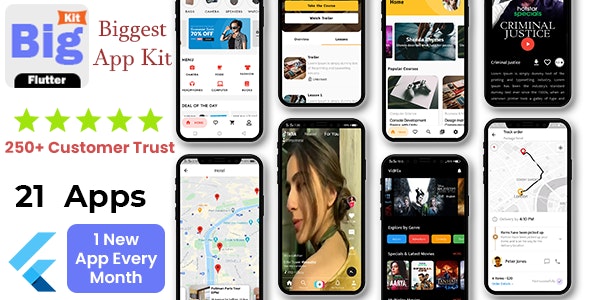 Flutter UI Kit | BigKit – Biggest Flutter App Template Kit – 36 Apps