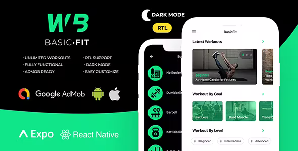 FitBasic – Complete React Native Fitness App + Multi-Language + RTL Support