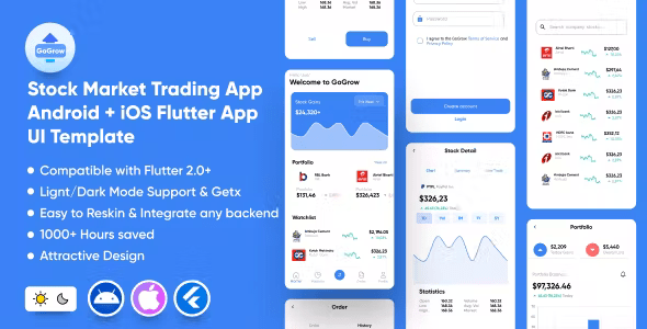 GoGrow: Stock Market Trading App | Charts | Wallet Android + iOS Flutter App UI Template