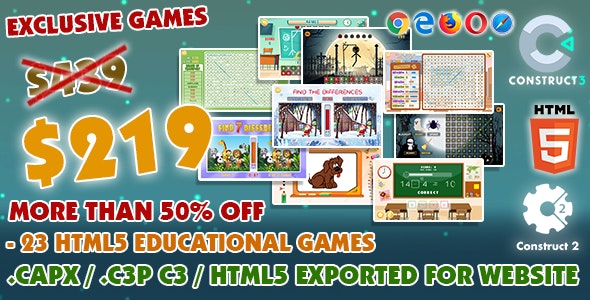 Educational Game Bundle #01 – 23 HTML5 Games – (Construct 2 or 3 source-code)