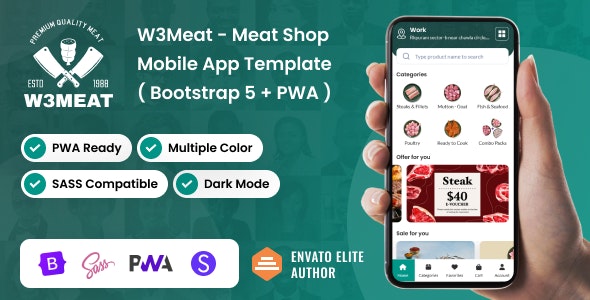 W3Meat – Meat Shop  Butcher Bootstrap Mobile Template PWA