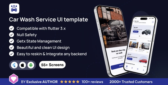 WashWorks UI Template: Car Wash Service app in Flutter 3.x (Android, iOS) UI app template