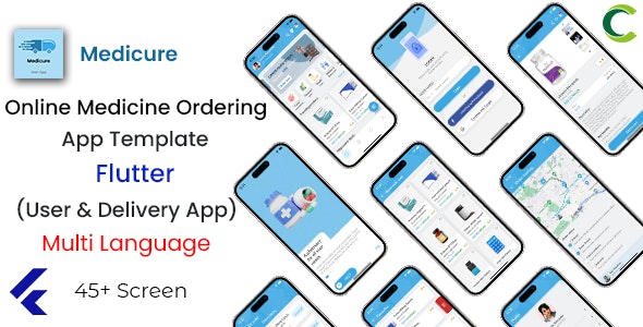 Online Medicine Ordering App Template in Flutter | 2 Apps | User App + Delivery App | Medicure