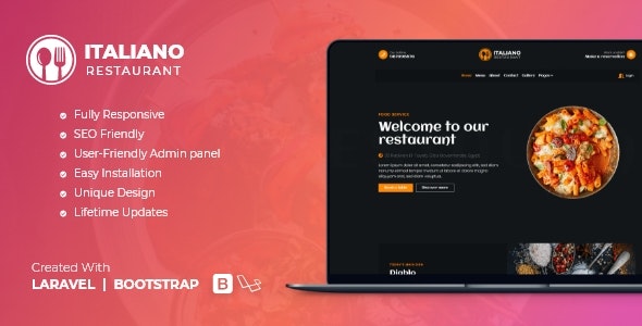 Italiano Restaurant | Laravel Website & Admin Panel