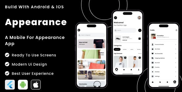 Appearance App – Online Mens  Women Fashion E-commerce Flutter App | Android | iOS Mobile App Templ