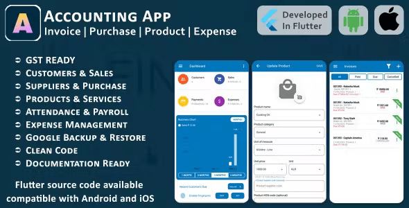 Accounting App – Business, Customers, Sales, Purchase, Payroll, GST, Flutter, Android, iOS