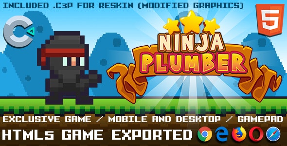 Ninja Plumber – HTML5 Game with .c3p for Reskin