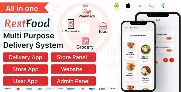 RestFood is a Completed Multivendor Food, eCommerce, Grocery, Parcel, Pharmacy with Admin & Website