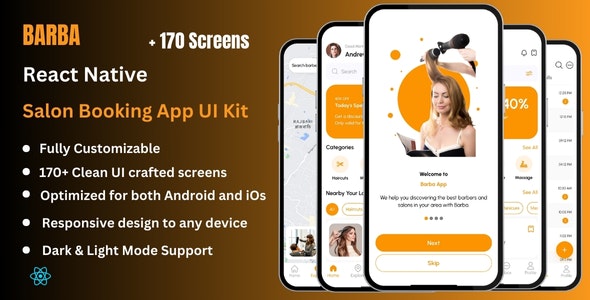 Barba – Barber  Salon Booking React Native CLI Ui Kit