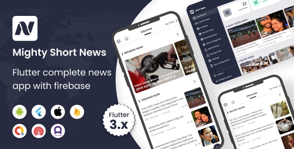 MightyShort News – Flutter News app with firebase backend | Admin panel | News App 2.0