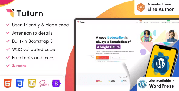 Tuturn – Online tuition and tutor marketplace HTML Template