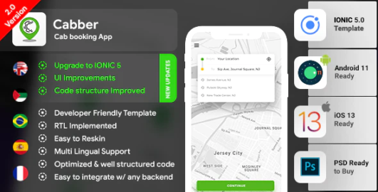 Cab Booking Android + iOS App Template | 2 Apps Rider+Driver | HTML+CSS IONIC 5 | Cabber