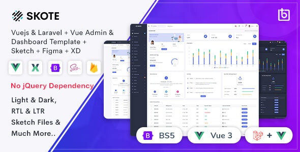 Skote – Vuejs + Laravel Admin  Dashboard Template + Sketch