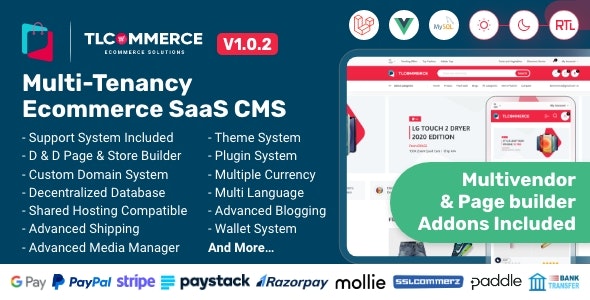 TLCommerce SaaS | Laravel  VueJS Powered Multi-Tenancy Ecommerce SaaS CMS [Extended License]