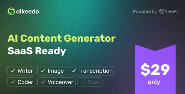 Aikeedo AI – SAAS / OpenAI – AI Chat, Content, Image, Voice, Code  2.9.4