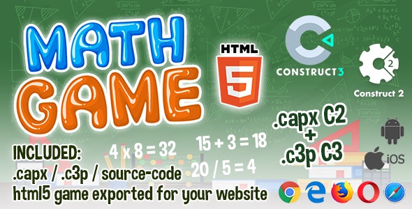 Math Game HTML5 – Construct 2  3 (.capx + .c3p + source-code)