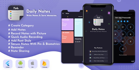 Daily Notes App – Flutter App Notes, Notepad & FireBase using with Clean & Minimal UI