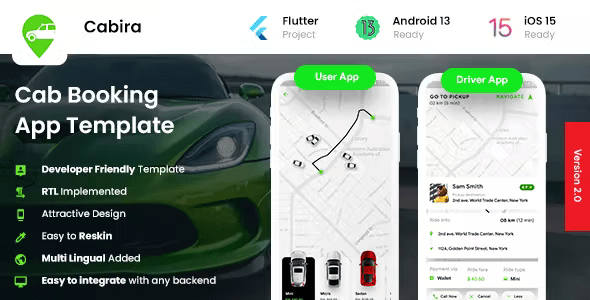 4 App Template| Taxi App | Cab Booking App| Rider App| Driver App| Cabira