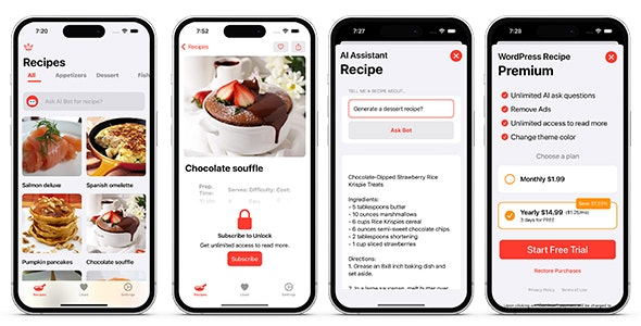 AI Recipe iOS WordPress App – AI Assistant – SwiftUI iOS Full Application