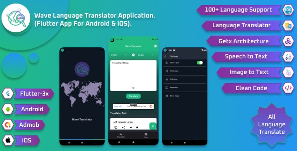 Wave Language Translator Application. (Flutter App For Android  iOS)