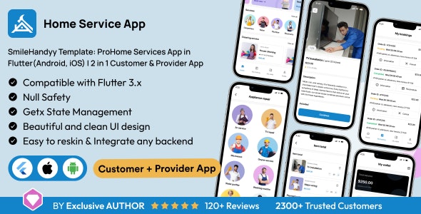 SmileHandyy Template: ProHome Services App in Flutter(Android, iOS) | 2 in 1 Customer  Provider App