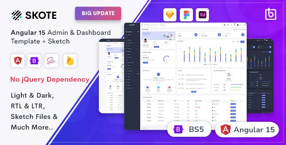 Skote – Angular 15 Admin  Dashboard Template + Sketch