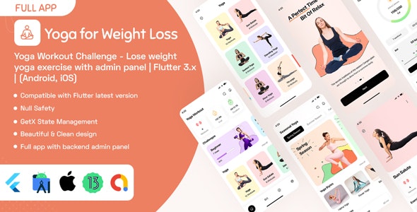 Yoga Workout Challenge – Lose weight yoga exercise with admin panel | Flutter 3.x | (Android, iOS)