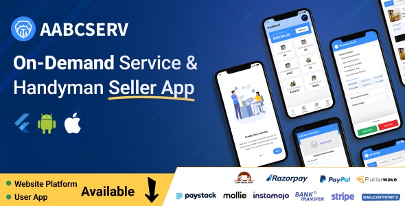 Aabcserv – Multivendor On-Demand Service  Handyman Marketplace Flutter Seller App