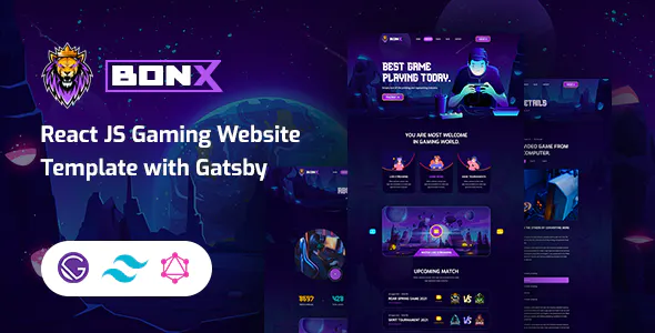 Bonx – React JS Gaming Website Template with Gatsby