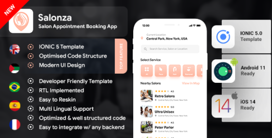 Multi Salon Android App Template+ Multi Salon iOS App Template|2 Apps User+Salon| IONIC 5| Salonza