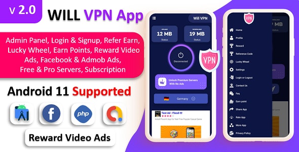 WILL VPN App – VPN App With Admin Panel | Secure VPN  Fast VPN | Refer  Earn | Reward Lucky Wheel