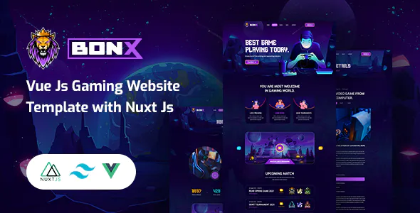 Bonx – Vue Js Gaming Website Template with Nuxt Js