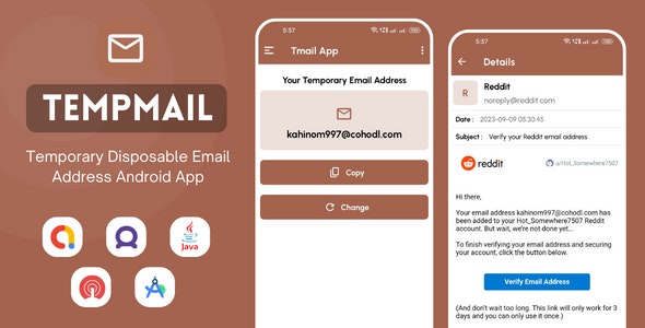 TempMail – Temporary Disposable Email Address App with AdMob Ads