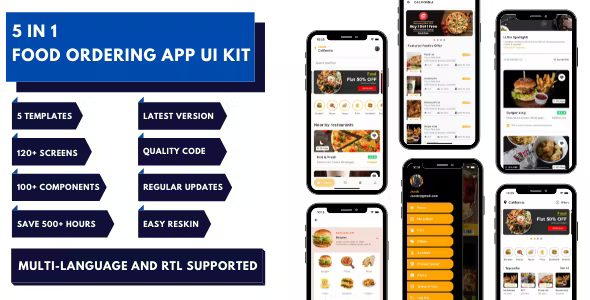 5 in 1 Quality UI food ordering app template