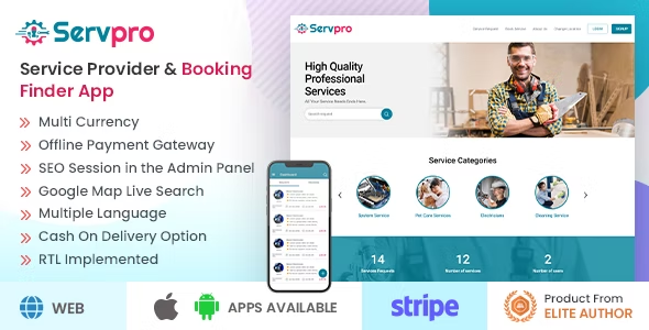 SERVPRO – On Demand Nearby Service Provider  Booking Finder App (Web + Android + iOS) 1.9.9