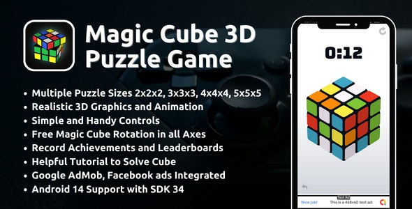 Magic Cube Puzzle 3D Game with AdMob Ads Android