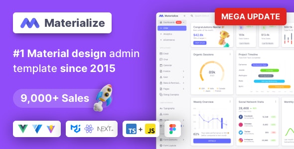 Materialize – Next.js, Vuejs, Nuxt, HTML, Laravel, Django, Asp.Net Material Design Admin Template 13.3.3