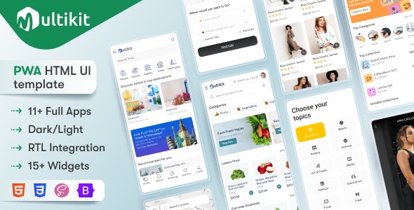 Multikit –11 in 1 Multi Purpose PWA HTML Mobile App Template | Ready to Use | Developer Friendly
