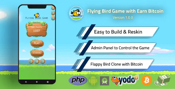 Flying Bird Game – Play to Earn Bitcoin with Admin Panel