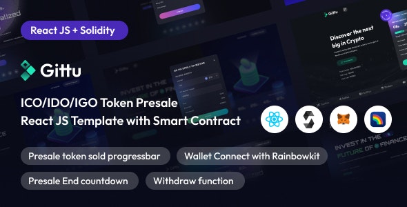 Gittu – ICO/IDO/IGO Token Presale Template With Smart Contract (React JS+Solidity)