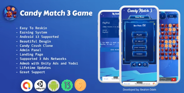 Candy Match 3 Game with Earning System and Admin Panel + Landing Page 1.2.1