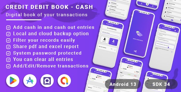 Credit Debit Book – Cash Book – Digital Khata Book(Android 13 + SDK 34)