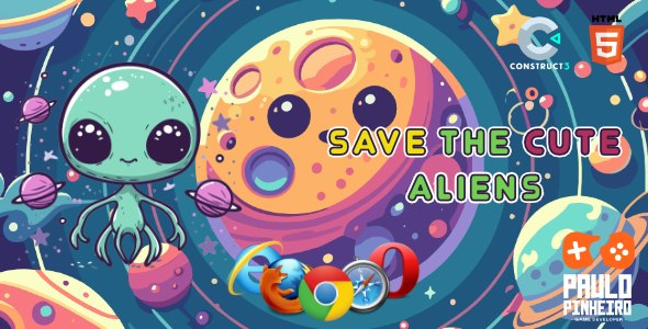 Save The Cute Aliens – HTML5 Game (With Construct 3 Source-code .c3p)