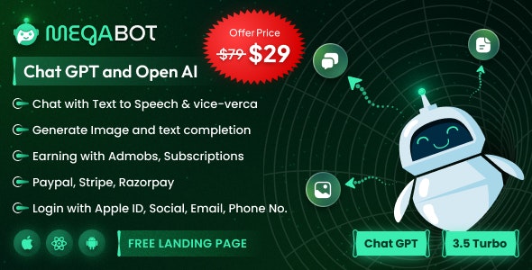 Megabot AI – React Native ChatGPT | Admob | Subscription Plan | Chat, Writing & Image Generator