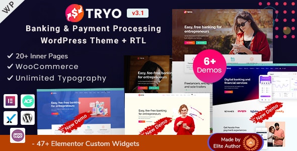 Tryo – Online Banking, Money Transfer  Currency Exchange WP Theme 3.3