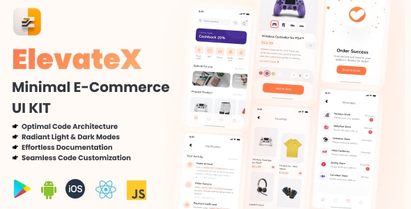 ElevateX – Minimal UI Kit for E-commerce React Native CLI