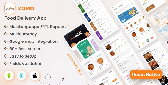 Online Organic Food Delivery  Grocery Market React Native App UI Kit – Zomo