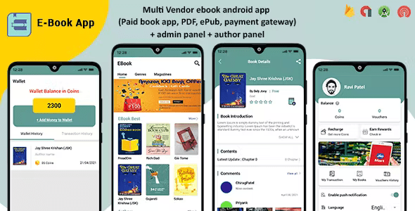 MultiVendor ebook Android App (Paid book app, PDF, ePub, payment gateway) + admin panel + author pa 2.2