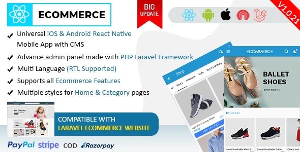 React Ecommerce – Universal iOS & Android Ecommerce / Store Full Mobile App with PHP Laravel CMS