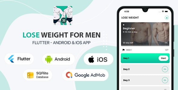 Men Lose Weight  Water Reminder – Flutter App for Android  iOS